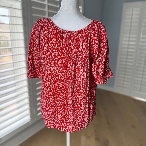 J Crew Red Floral Short Sleeve Blouse Size Small - Picture 5 of 9